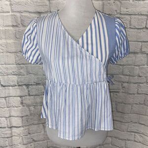 Free assembly big kids 18XXL/women S babydoll v-cut stripe top blue & white